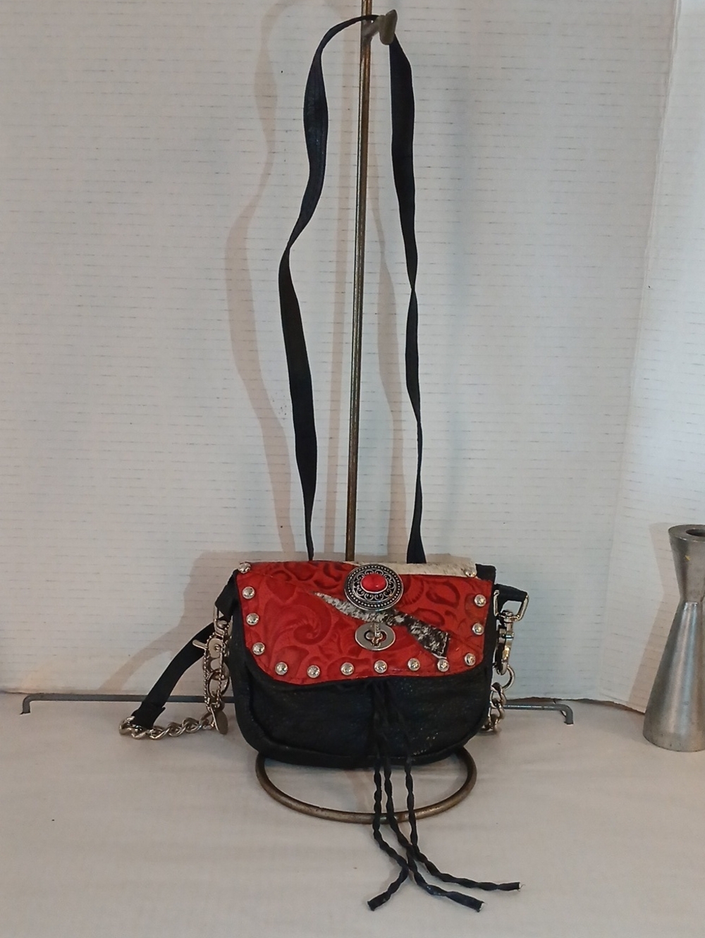 HB Hip Bag Company Women’s Red and Black Crossbody Bag with Decorative Concho